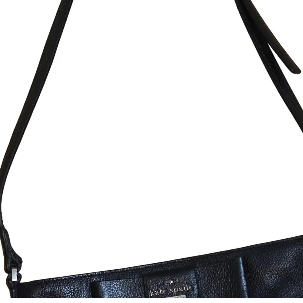 Kate Spade Black Leather Slim Crossbody Bow Detail Gold Hardware Refurbished